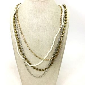 Chico's Faux Pearl Rhinestone Multi Strand Ball Chain Necklace 90s Y2k Long 40"